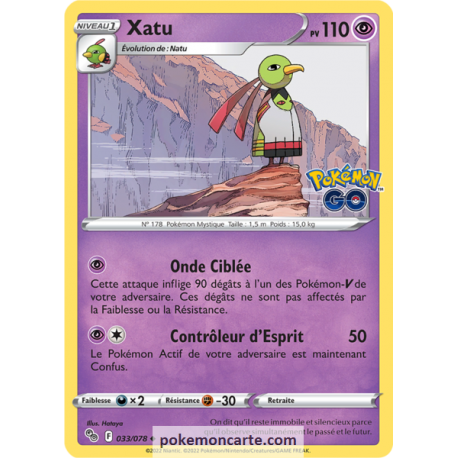 Xatu Pv 110 - 033/078 - Carte Peu Commune - Épée et Bouclier - Pokémon GO