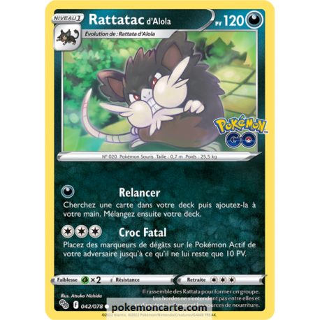 Rattatac d'Alola Pv 120 - 042/078 - Carte Peu Commune - Épée et Bouclier - Pokémon GO