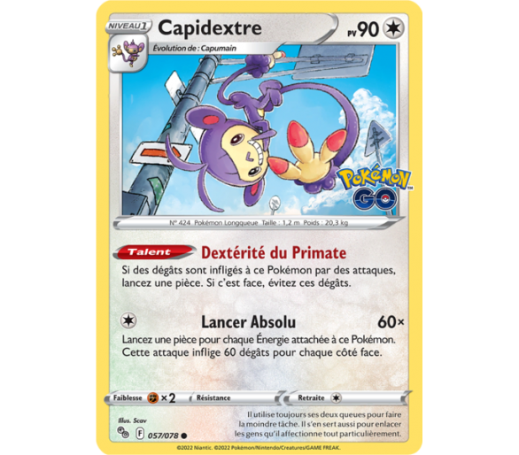 Capidextre Pv 90 - 057/078 - Carte Peu Commune Reverse - Épée et Bouclier - Pokémon GO