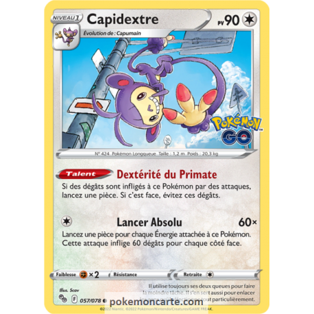 Capidextre Pv 90 - 057/078 - Carte Peu Commune Reverse - Épée et Bouclier - Pokémon GO