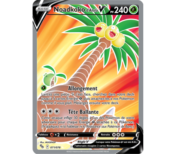 Noadkoko d'Alola-V - 071/078 - Carte Ultra Rare Full Art - Épée et Bouclier - Pokémon GO