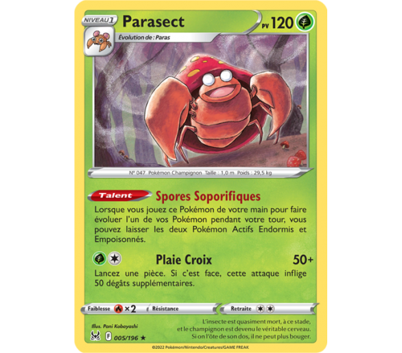 Parasect Pv 120 - 005/196 - Carte Rare - Épée et Bouclier - Origine Perdue