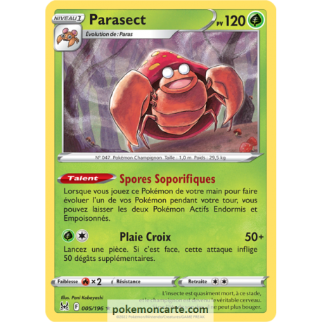 Parasect Pv 120 - 005/196 - Carte Rare - Épée et Bouclier - Origine Perdue