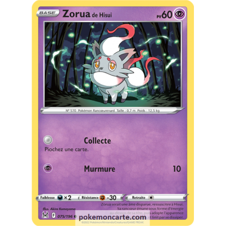 Zorua de Hisui Pv 60 - 075/196 - Carte Commune - Épée et Bouclier - Origine Perdue