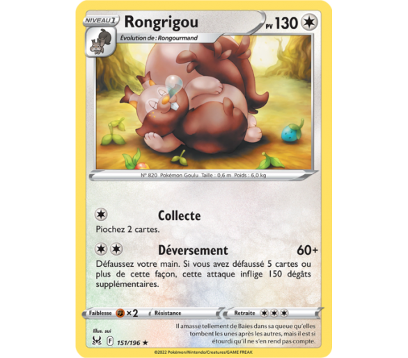 Rongrigou Pv 130 - 151/196 - Carte Rare - Épée et Bouclier - Origine Perdue
