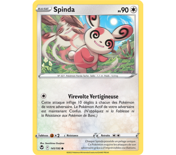 Spinda Pv 90 141/195 - Carte Commune - Épée et Bouclier - Tempête Argentée